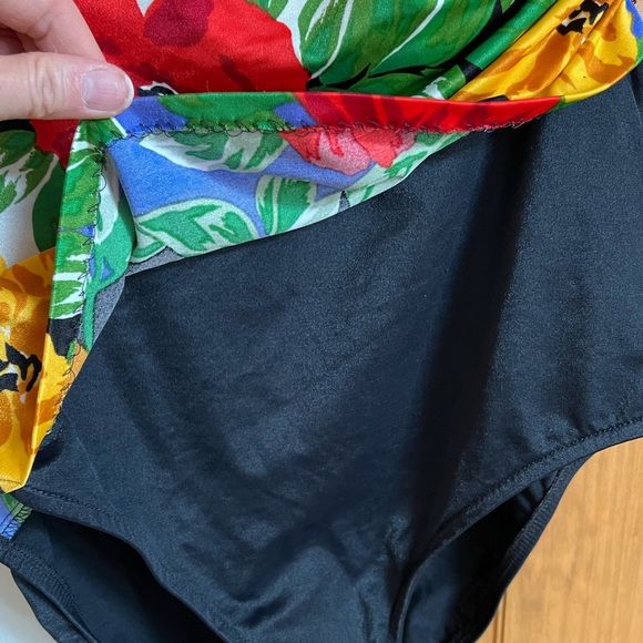 Sirena VTG Swimsuit Bathing Suit Strapless Floral Black SIZE 14 - Picture 2 of 9